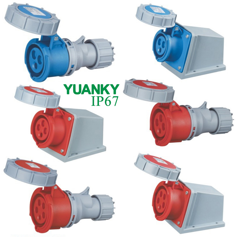Yuanky Industrial Plug Socket IP44 IP67 EN/IEC 60309-2 220V 240V 380V 415V 16A 32A Industrial Plug Socket