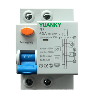 YUANKY RCCB 63A 2P 4P 240V 415V PV सिस्टम चार्जिंग पाइल में अवशिष्ट वर्तमान सर्किट ब्रेकर