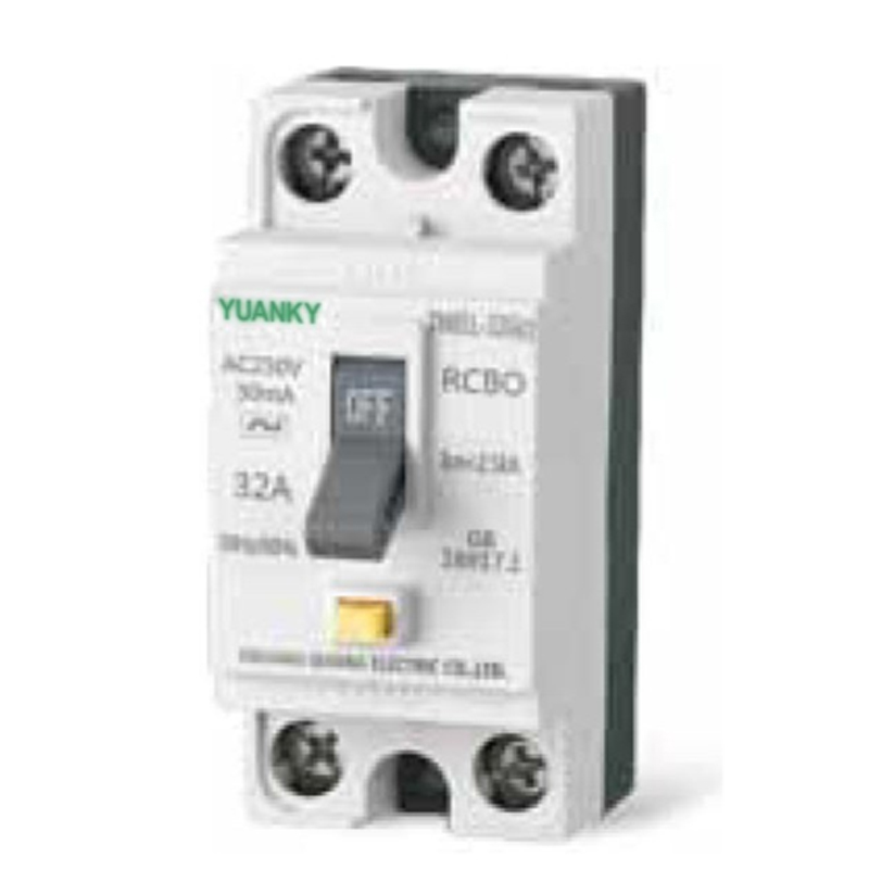 Yuanky Mini Safety Breaker RCBO 32A 25A 20A 16A 2P Electro Magnetic Overload Short Circuit Ground Fault Circuit Breaker