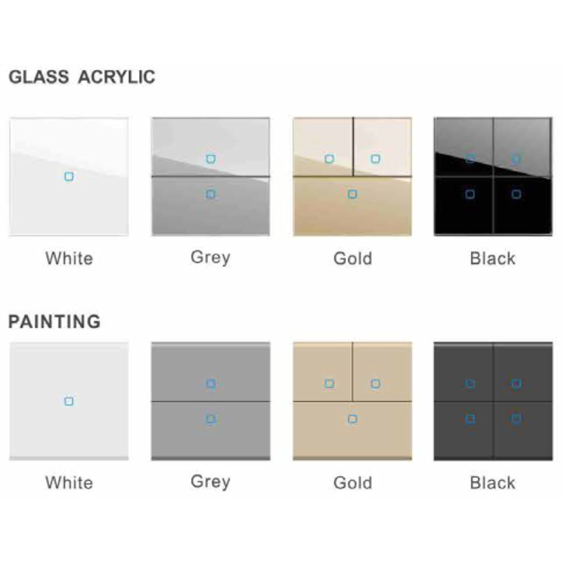 YUANKY D90 ပြန်လည်သတ်မှတ်ခြင်း Switch Socket 13A 15A 16A 20A 45A နီယွန်ချောမွေ့သောအသွေးအရောင်ပန်းချီမပါဘဲ Glass Acrylic ခလုတ်များ စကတ်များ