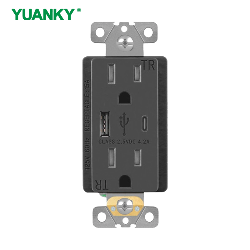 YUANKY USB Charger Outlet 3.1A 3.6A 4.2A 5V Type AType C QC3.0 Dual USB Ports Tr Wr Receptacles