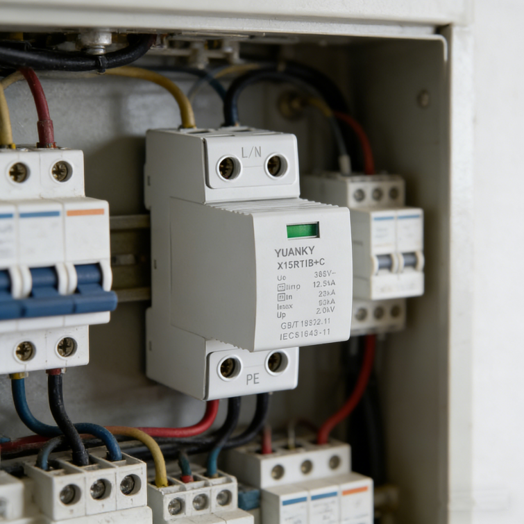 YUANKY 1P/2P/3P/4P AC Voltage X15RT T2 40N SPD 60/80/100/160KA Surge Protective Device Din Rail Mounted Lightning Arresto