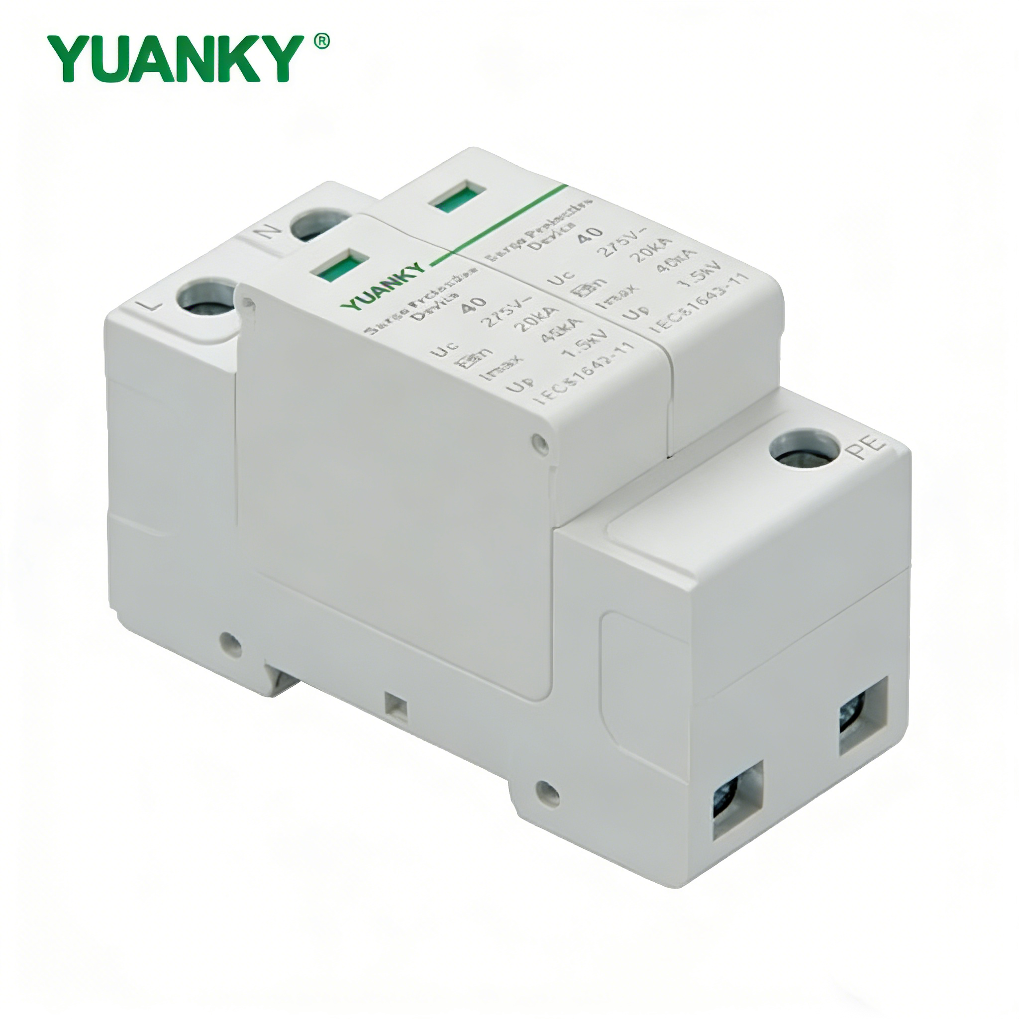 YUANKY 1P/2P/3P/4P AC Voltage T2 SPD 20/40KA Surge Protective Device Din Rail Mounted Lightning Arresto