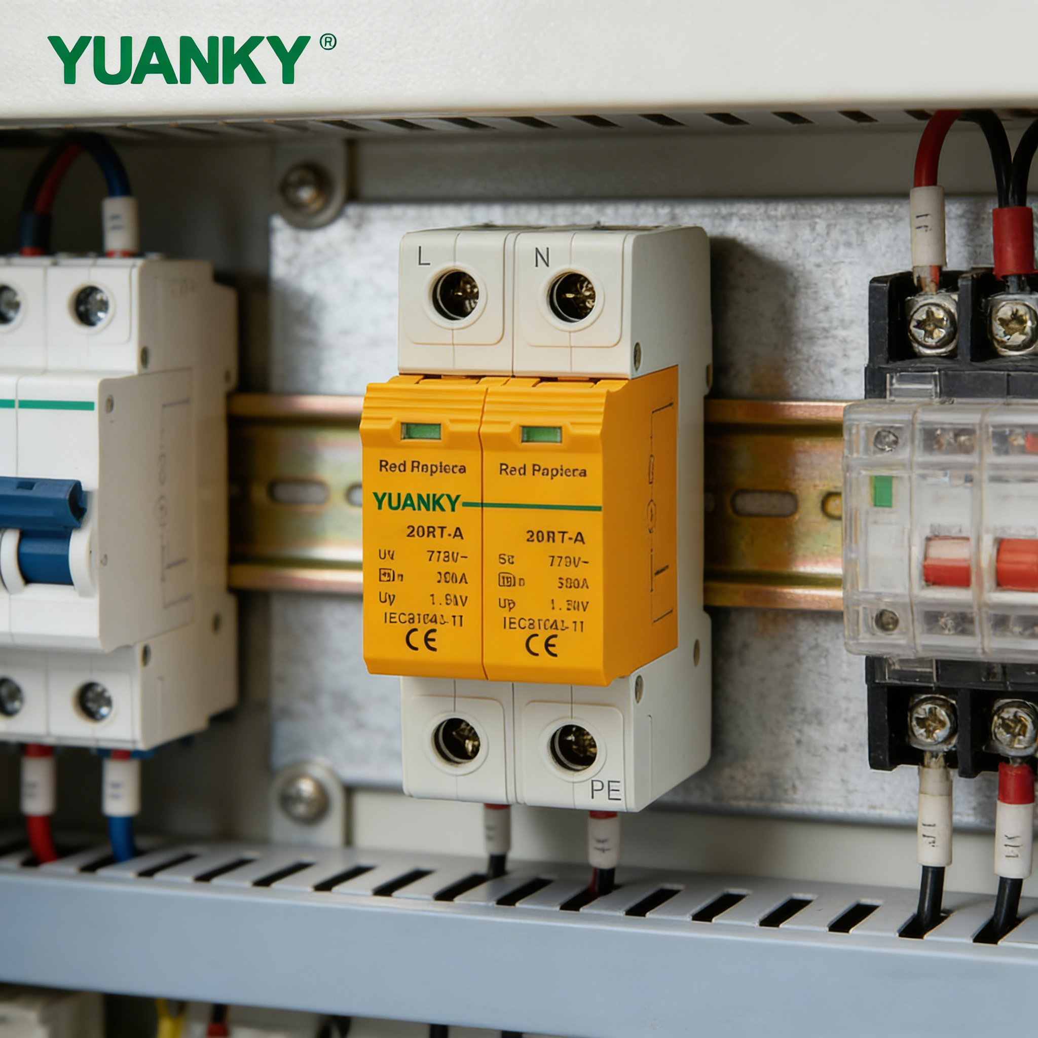 YUANKY 1P/2P/3P/4P AC Voltage Ultra Low Residual Voltage T2 20RT SPD 60/80/100/160KA Surge Protective Device Din Rail Mounted Lightning Arresto