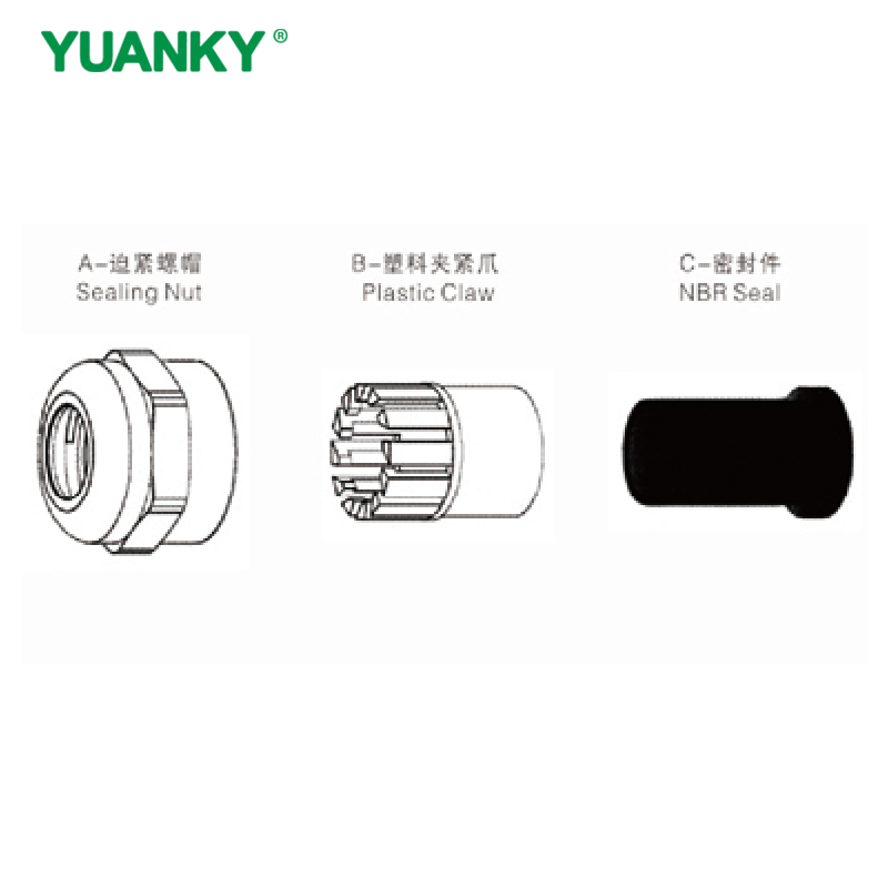 YUANKY Half - Pass Metal Cable Waterproof Connector CE ROHS REACH Brass Nickel Plated