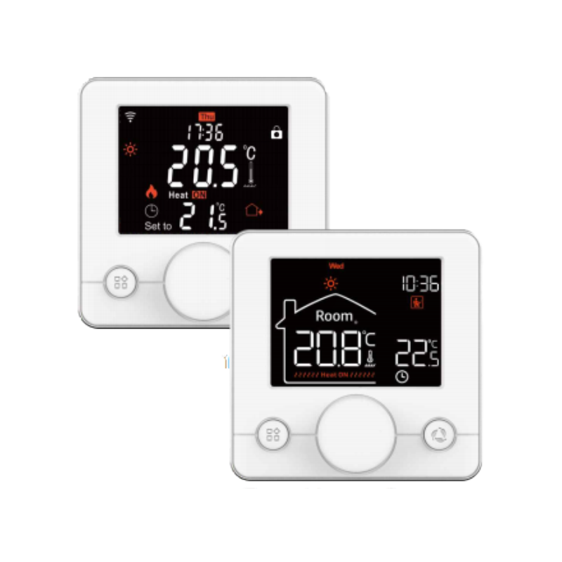 Programmeerbare slimme Wi-Fi-thermostaat met handwiel en kleurenlcd-scherm.