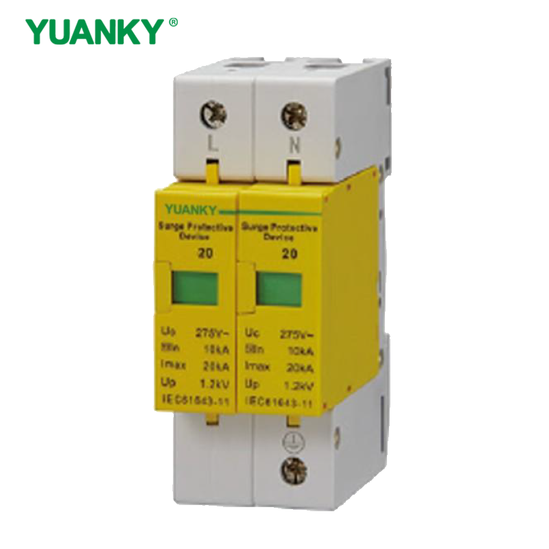 YUANKY 1P/2P/3P/4P AC Voltage T2 SPD 20/40KA Surge Protective Device Din Rail Mounted Lightning Arresto