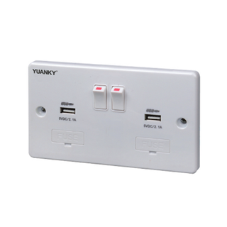 13A RCD Protected Safety Socket Twin Switch 2 USB Twin Switch 1 USB 1 Socket SMR/13A