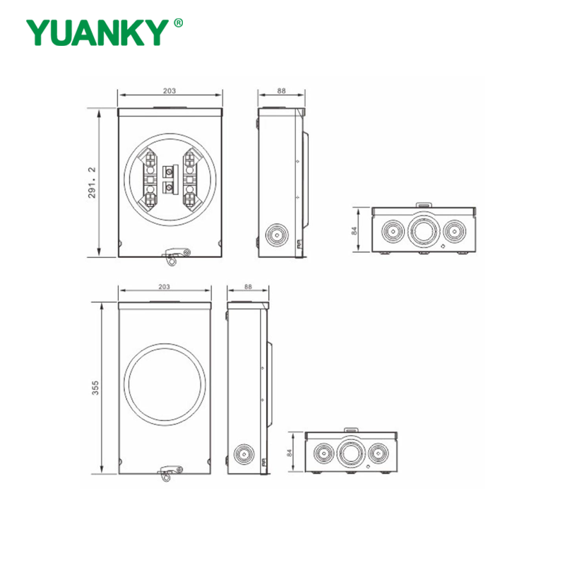 YUANKY 200A 600VAC Single Phase 125S Series Meter Socket Mounting Equipment