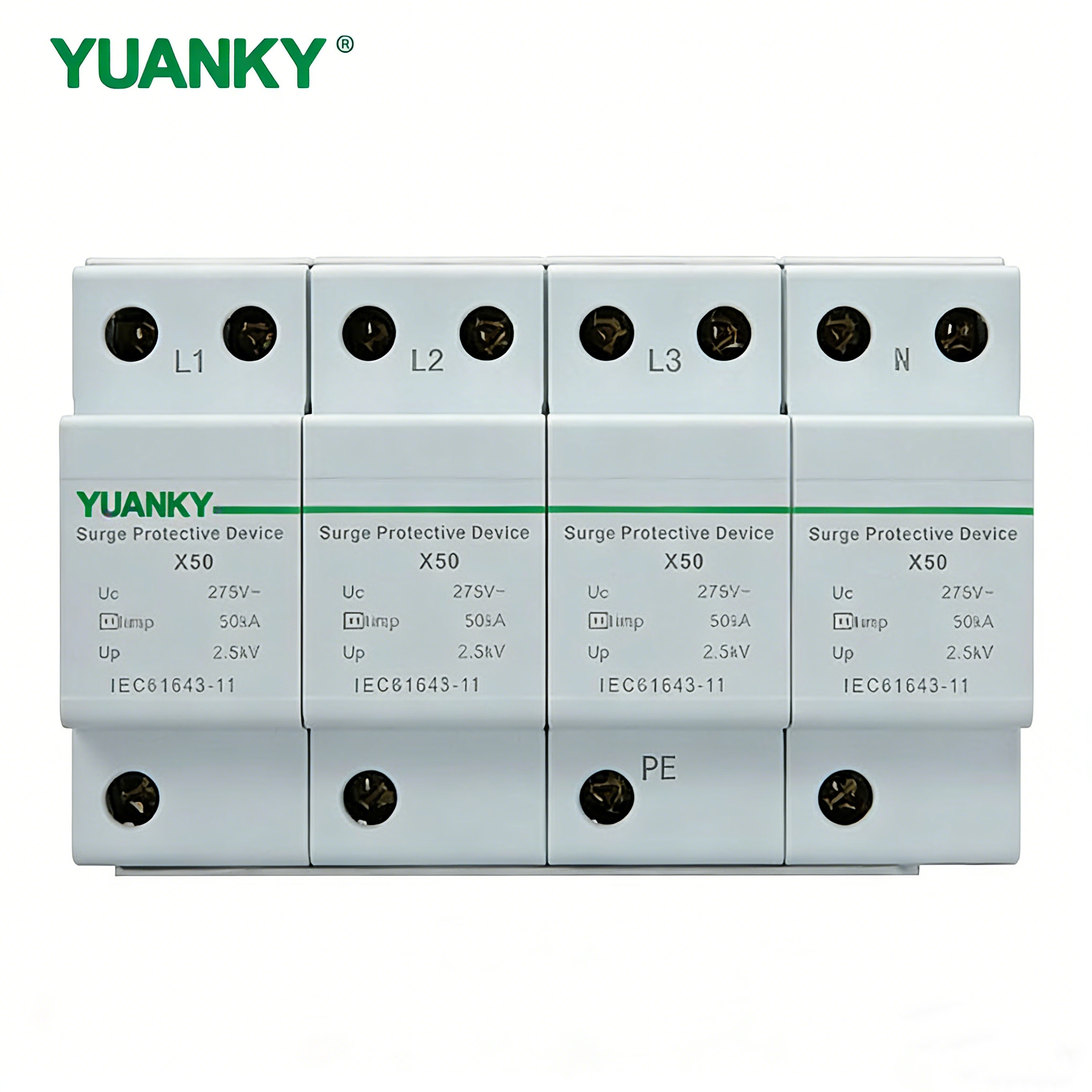 YUANKY 1P/2P/3P/4P AC Voltage XSeries SPD 20/40KA Surge Protective Device Din Rail Mounted Lightning Arresto