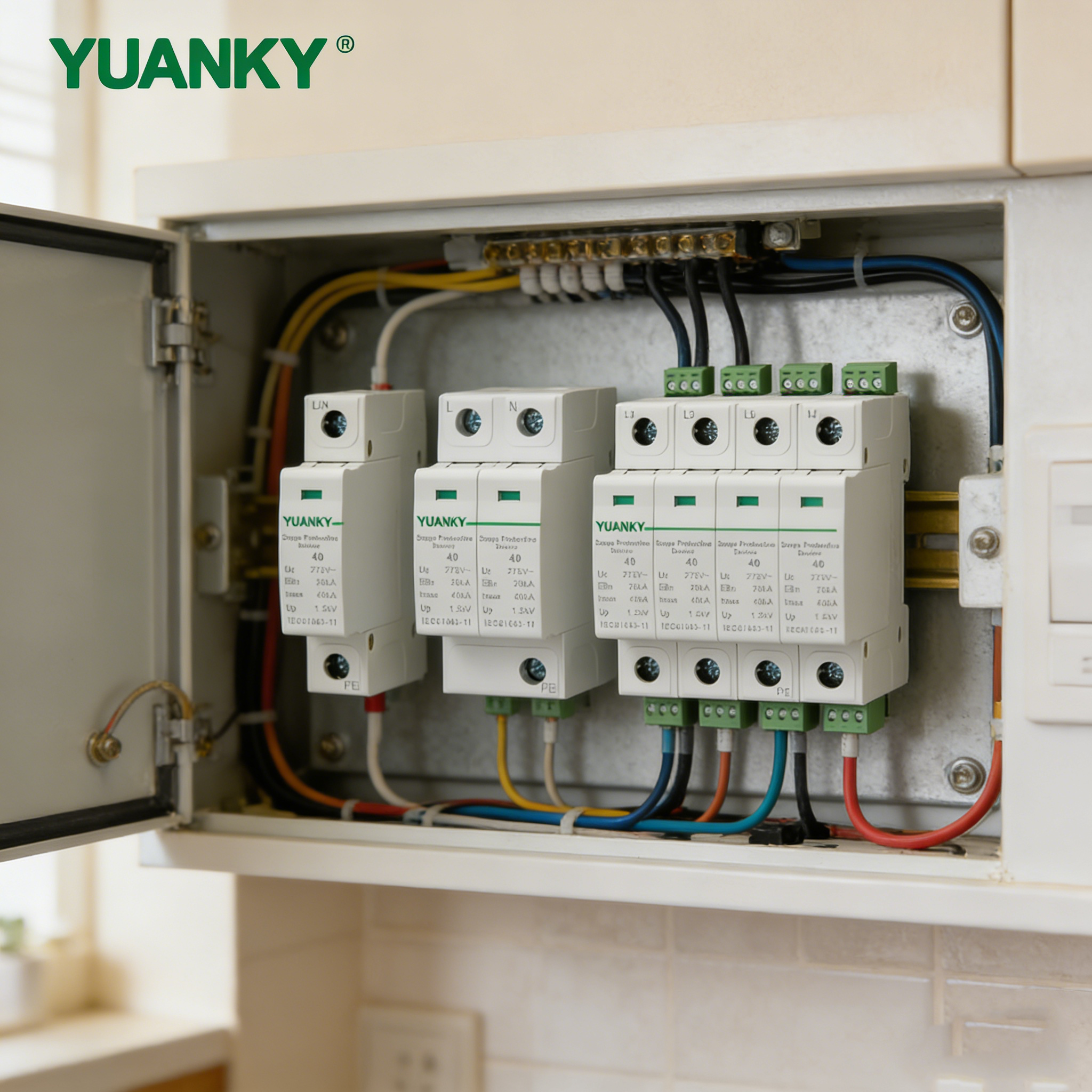 YUANKY 1P/2P/3P/4P AC Voltage SPD 20/40KA Surge Protective Device Din Rail Mounted Lightning Arresto