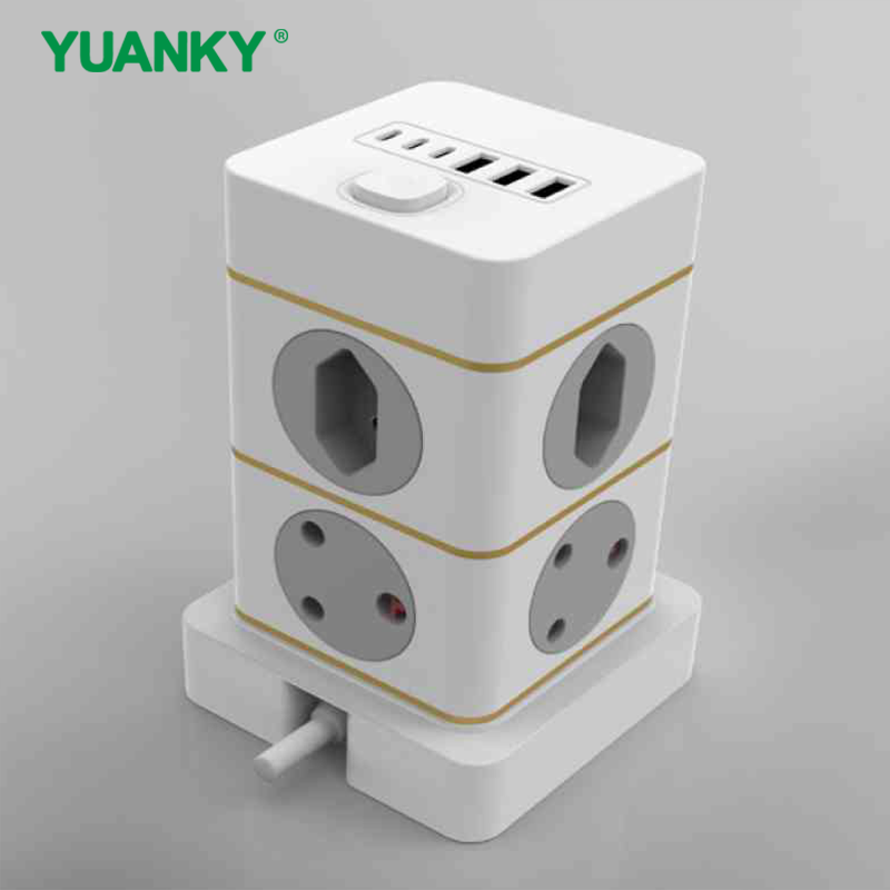 YUANKY Household South Africa Socket Plug HW Type Vertical Socket SA Type Surge Protection USB Ports 16A Rated Extension Socket