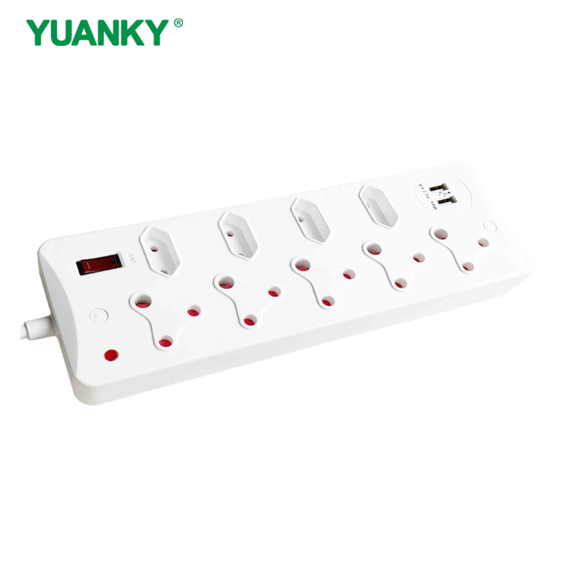 YUANKY Household South Africa Socket Plug HW-SAS5N42U SA Type Surge Protection Multiplugs USB Ports 16A Rated Extension Socket