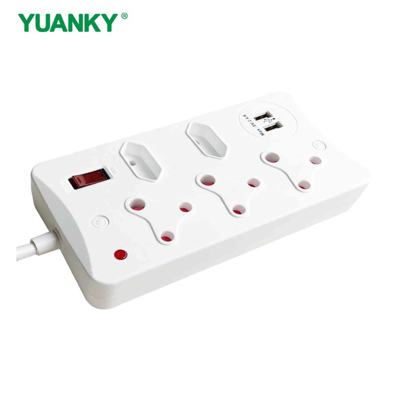 YUANKY Household South Africa Socket Plug HW-SAS3N22U SA Type Surge Protection Multiplugs USB Ports 16A Rated Extension Socket