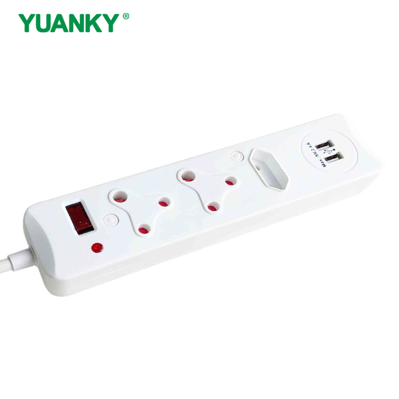 YUANKY Household South Africa Socket & Plug HW-SAS2N12U Plastic SA Type Surge Protection Multiplugs with USB Ports