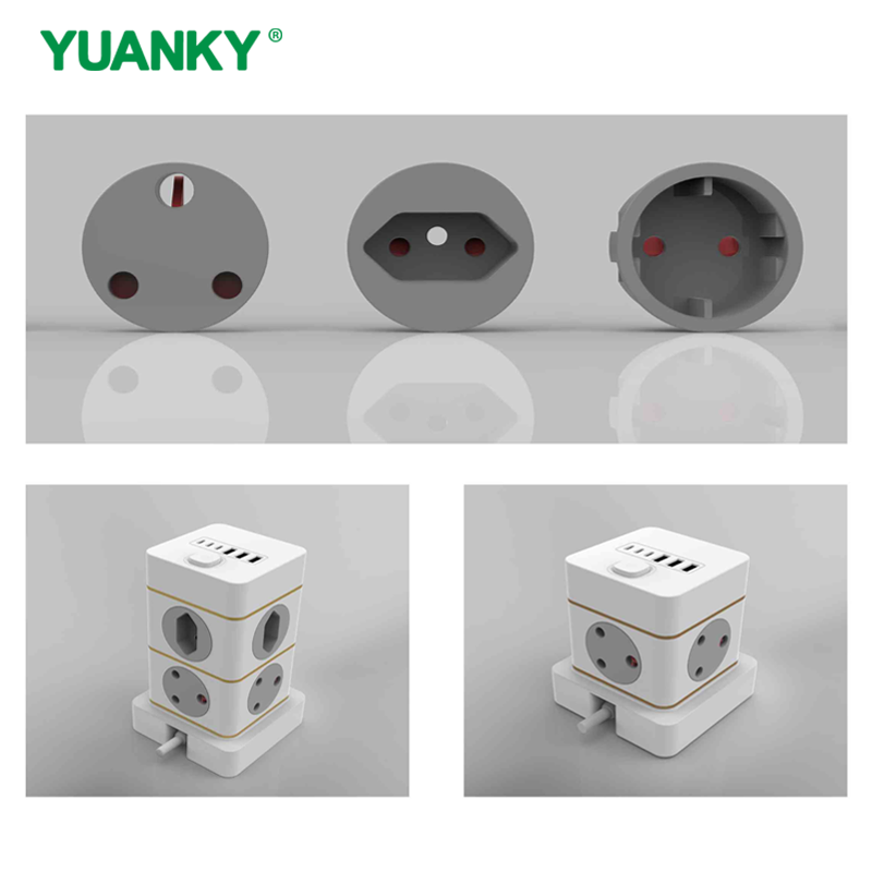 YUANKY Household South Africa Socket Plug HW Type Vertical Socket SA Type Surge Protection USB Ports 16A Rated Extension Socket