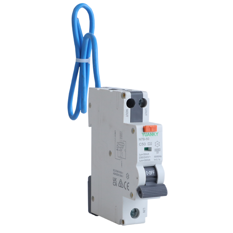 RCBO Single Module 50A 32A 16A 6A 1P+N B&C Curve 6KA Leakage Circuit Breaker Rcbo With Wire
