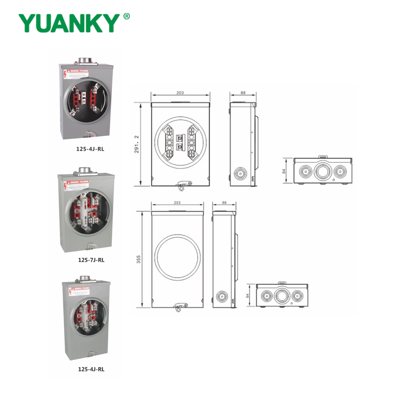 YUANKY 200A 600VAC Single Phase 125S Series Meter Socket Mounting Equipment