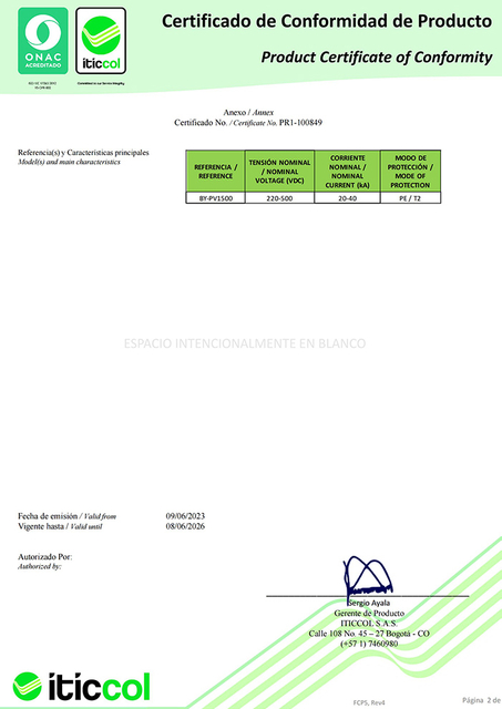 Colombia Surge Arrester Certificate_01
