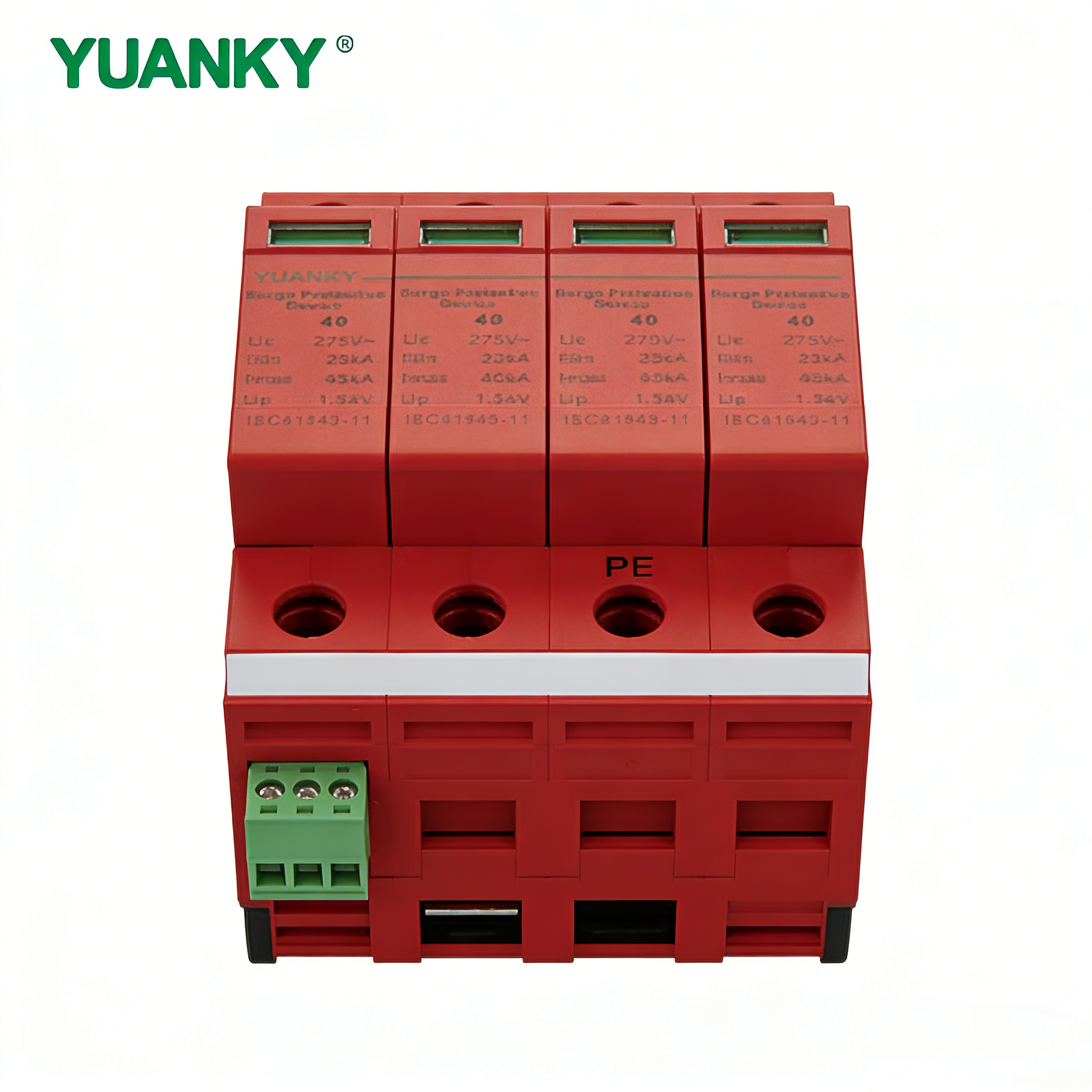 YUANKY 1P/2P/3P/4P AC Voltage T2 SPD 20/40KA Surge Protective Device Din Rail Mounted Lightning Arresto