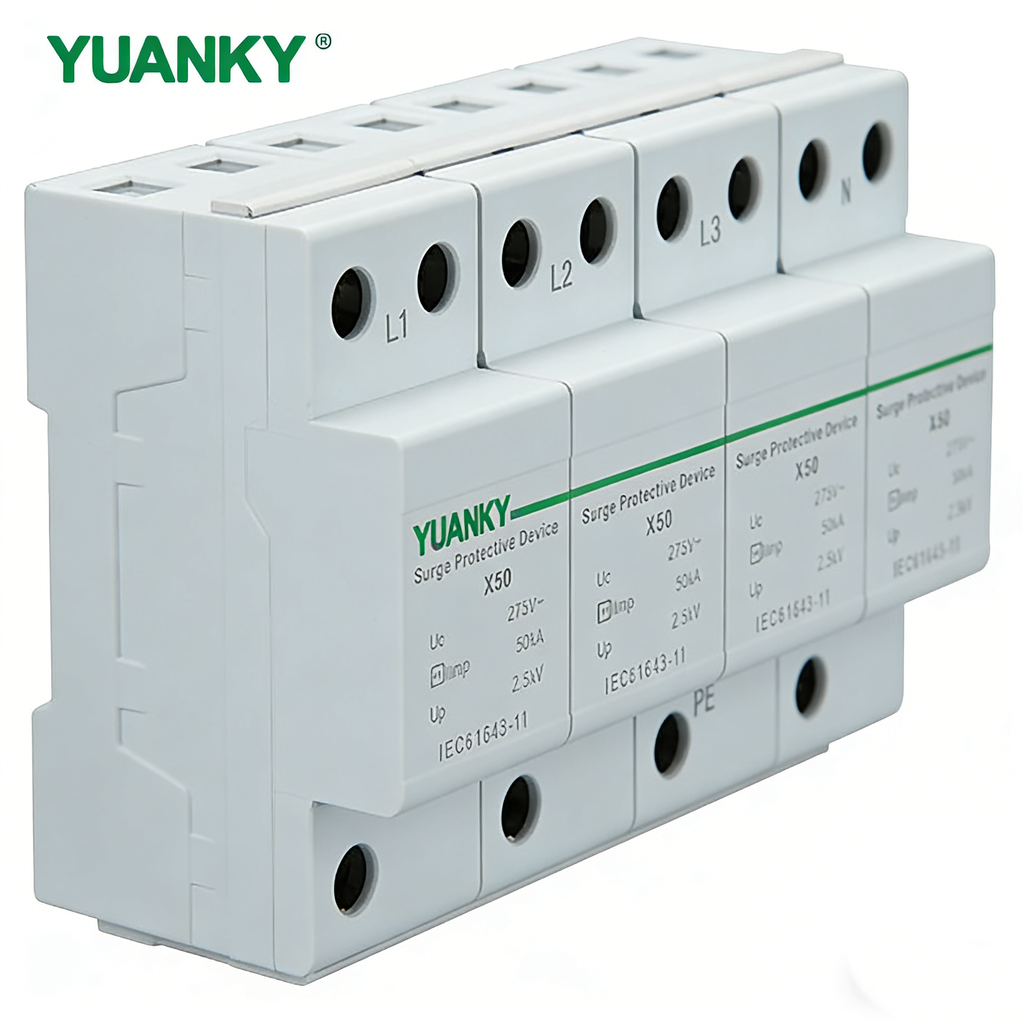 YUANKY 1P/2P/3P/4P AC Voltage XSeries SPD 20/40KA Surge Protective Device Din Rail Mounted Lightning Arresto