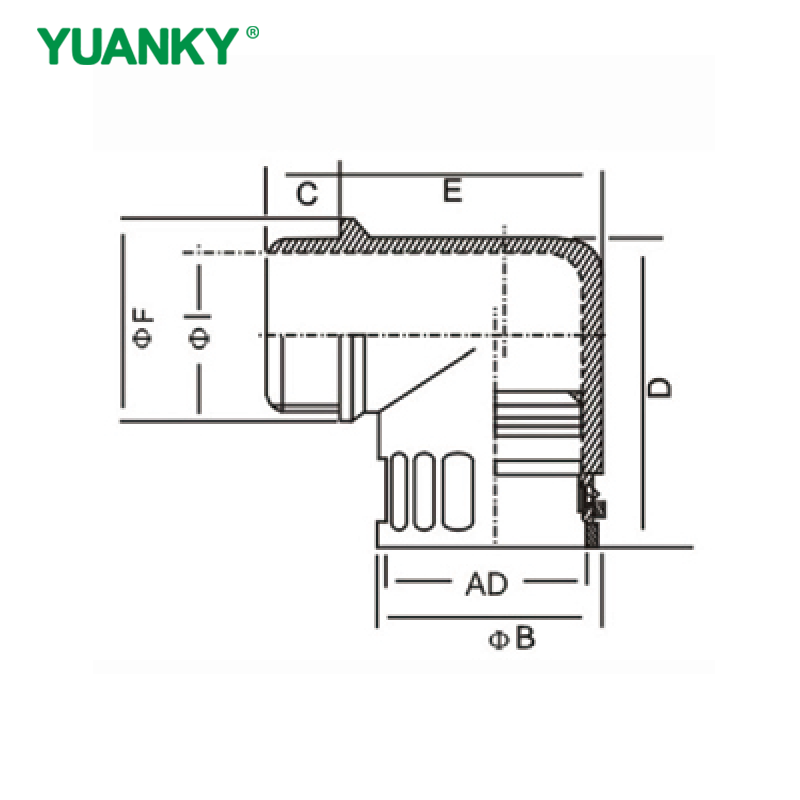 YUANKY Hot Selling Right Angle Elbow Black Grey PA