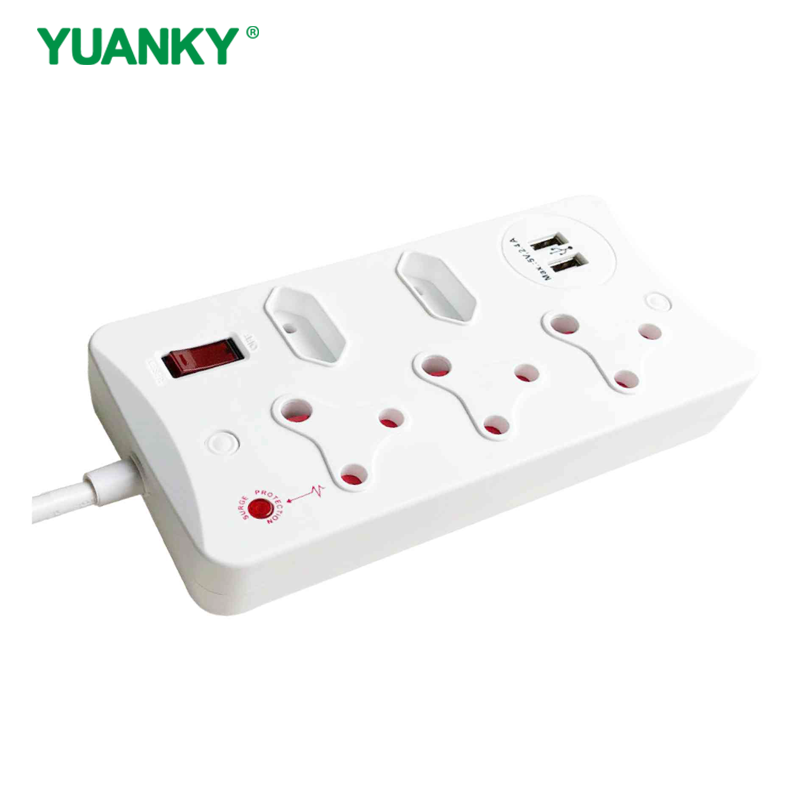 YUANKY Household South Africa Socket Plug HW-SAS3N22U SA Type Surge Protection Multiplugs USB Ports 16A Rated Extension Socket