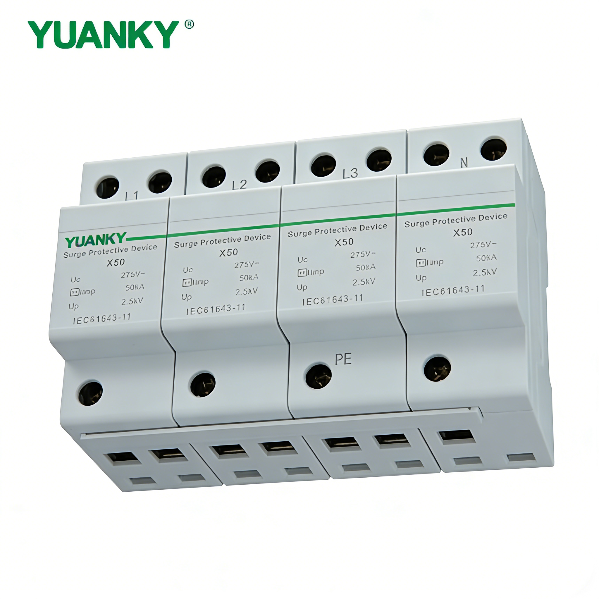 YUANKY 1P/2P/3P/4P AC Voltage XSeries SPD 20/40KA Surge Protective Device Din Rail Mounted Lightning Arresto