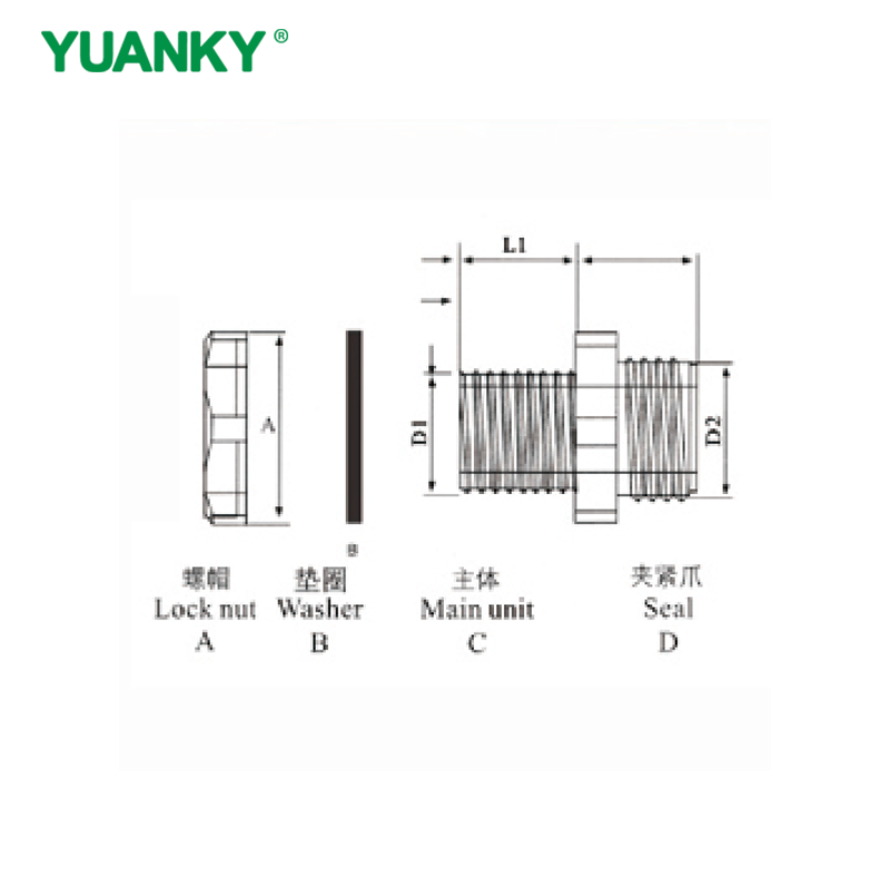 YUANKY Nylon Glands(MG) Black Gray Metric Nylon PA66