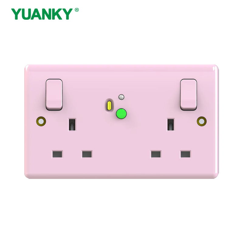 YUANKY Uk Safety Rcd Socket Adaptor Home Circuit Breaker Cutout Garden Power Tools Trip Switch (13a) Gfci Prcd PINK