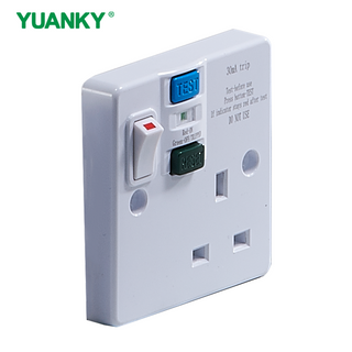 Factory supply 13a 30ma rcd outlet socket 1gang UK switch with residual current protection indicator light