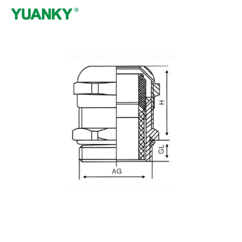 YUANKY CE ROHS REACH Brass Nickel Plated Anti-electromagnetic Meta Cable Waterproof Connector