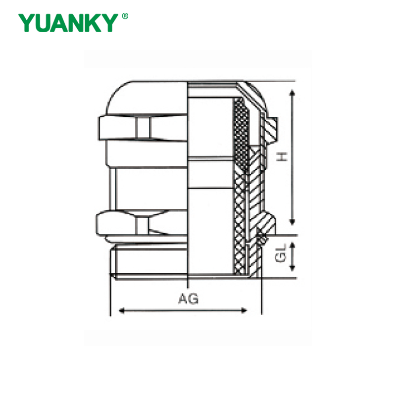 YUANKY Waterproof Connector for Straight Metal Cable CE ROHS REACH Brass Nickel Nlated