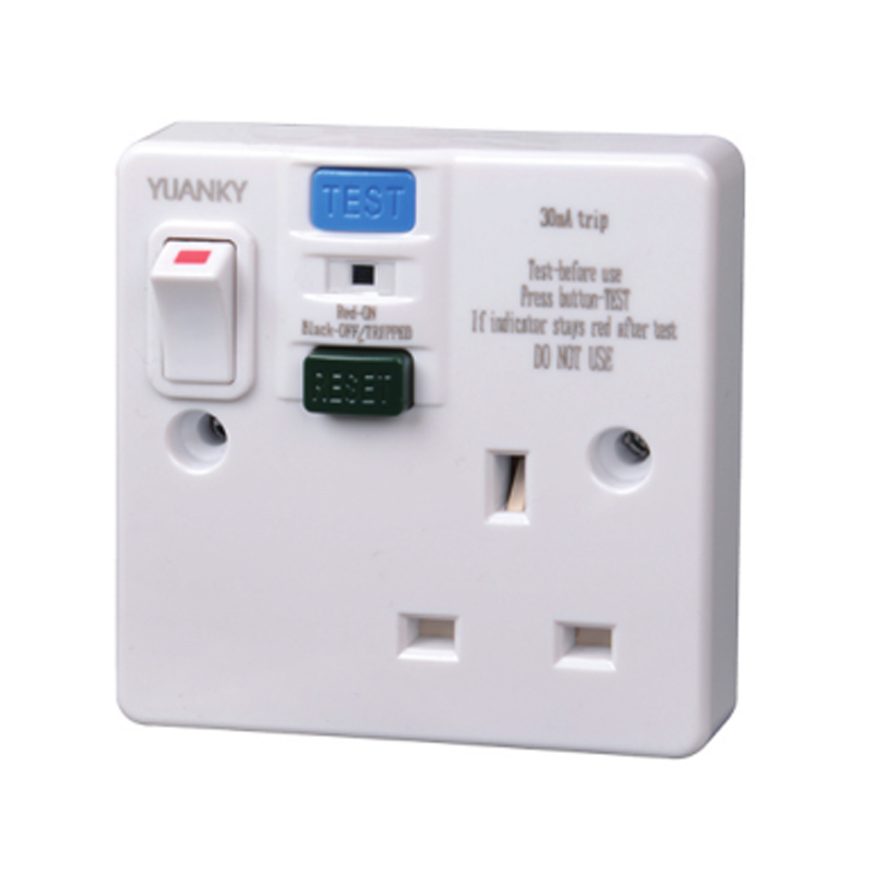 Factory supply 13a 30ma rcd outlet socket 1gang UK switch na may natitirang kasalukuyang ilaw na tagapagpahiwatig ng proteksyon