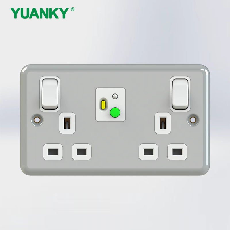 YUANKY Uk Safety Rcd Socket Adaptor Home Circuit Breaker Cutout Garden Power Tools Trip Switch (13a) Gfci Prcd GRAY