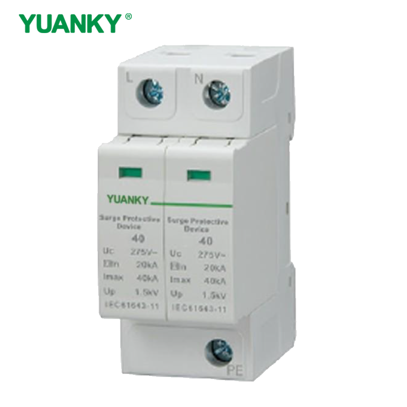 YUANKY 1P/2P/3P/4P AC Voltage T2 SPD 20/40KA Surge Protective Device Din Rail Mounted Lightning Arresto
