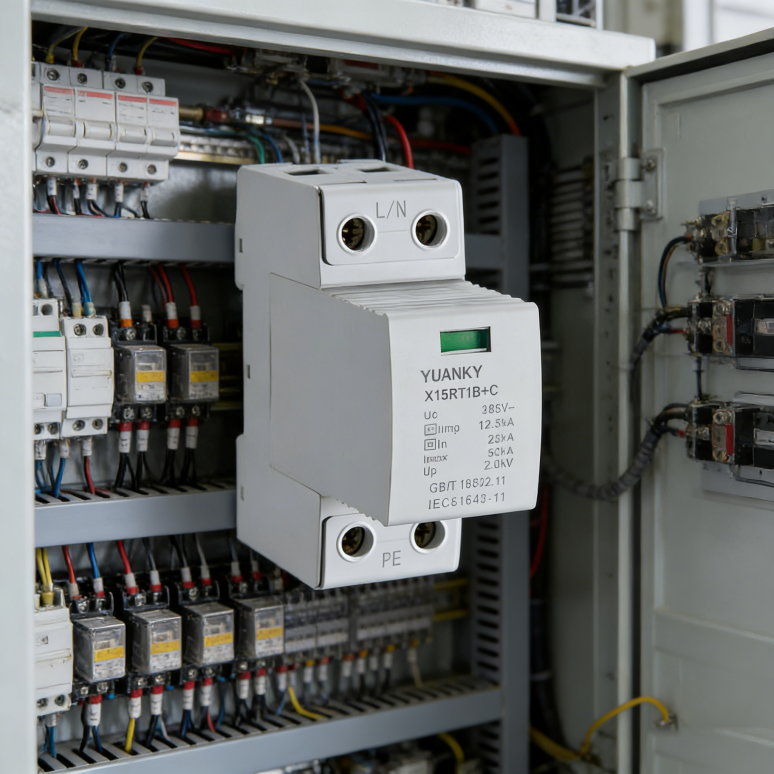 YUANKY 1P/2P/3P/4P AC Voltage X15RT T2 40N SPD 60/80/100/160KA Surge Protective Device Din Rail Mounted Lightning Arresto
