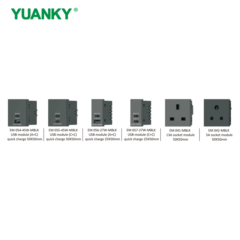 YUANKY Hot Selling Black Euro Modules Switch Socket