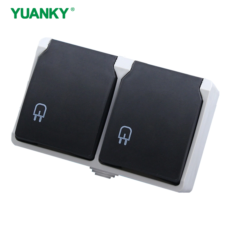 Two with Cover European German Standard Two Socket European Standard Waterproof IP44 Open-mounted Double German Spillproof Socket