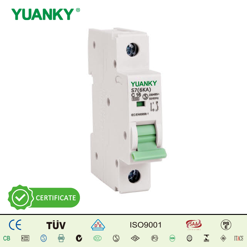 YUANKY S7(6KA) C32 C63 Plastic Miniature Circuit Breaker MCB 1P 2P 3P Din Rail Mounting Industrial Use