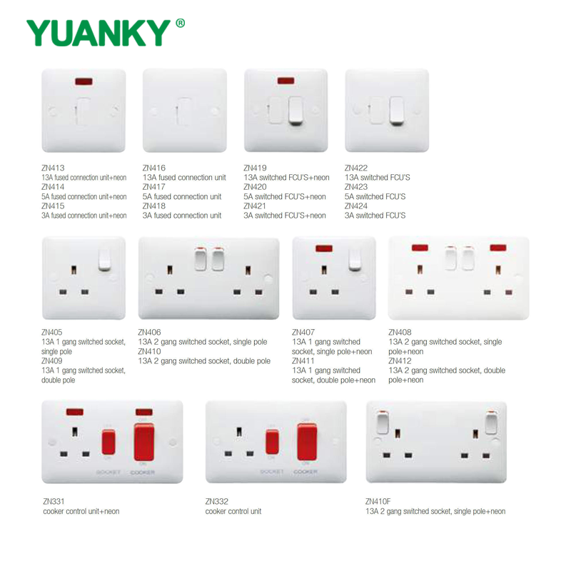 YUANKY Hot Selling ZN Range Switch Socket