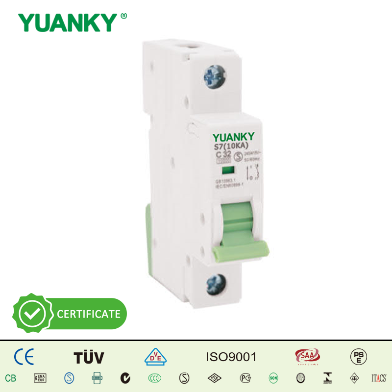 YUANKY S7(10KA) Plastic Miniature Circuit Breaker MCB 1P 2P 3P Din Rail Mounting Red/Green Indication