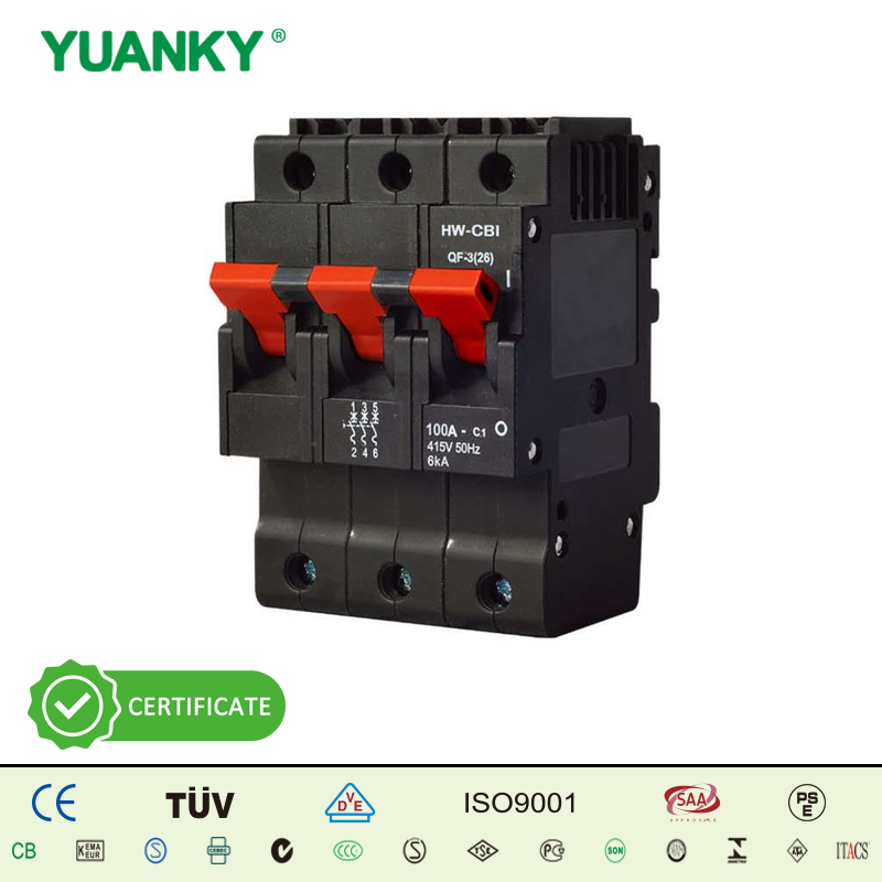 QF(26)H Seri MCB 26mm Lebar Pemutus Sirkuit Magnetik Hidraulik 1 ‑3 Tiang Pemutus Sirkuit Mini AC Didukung OEM